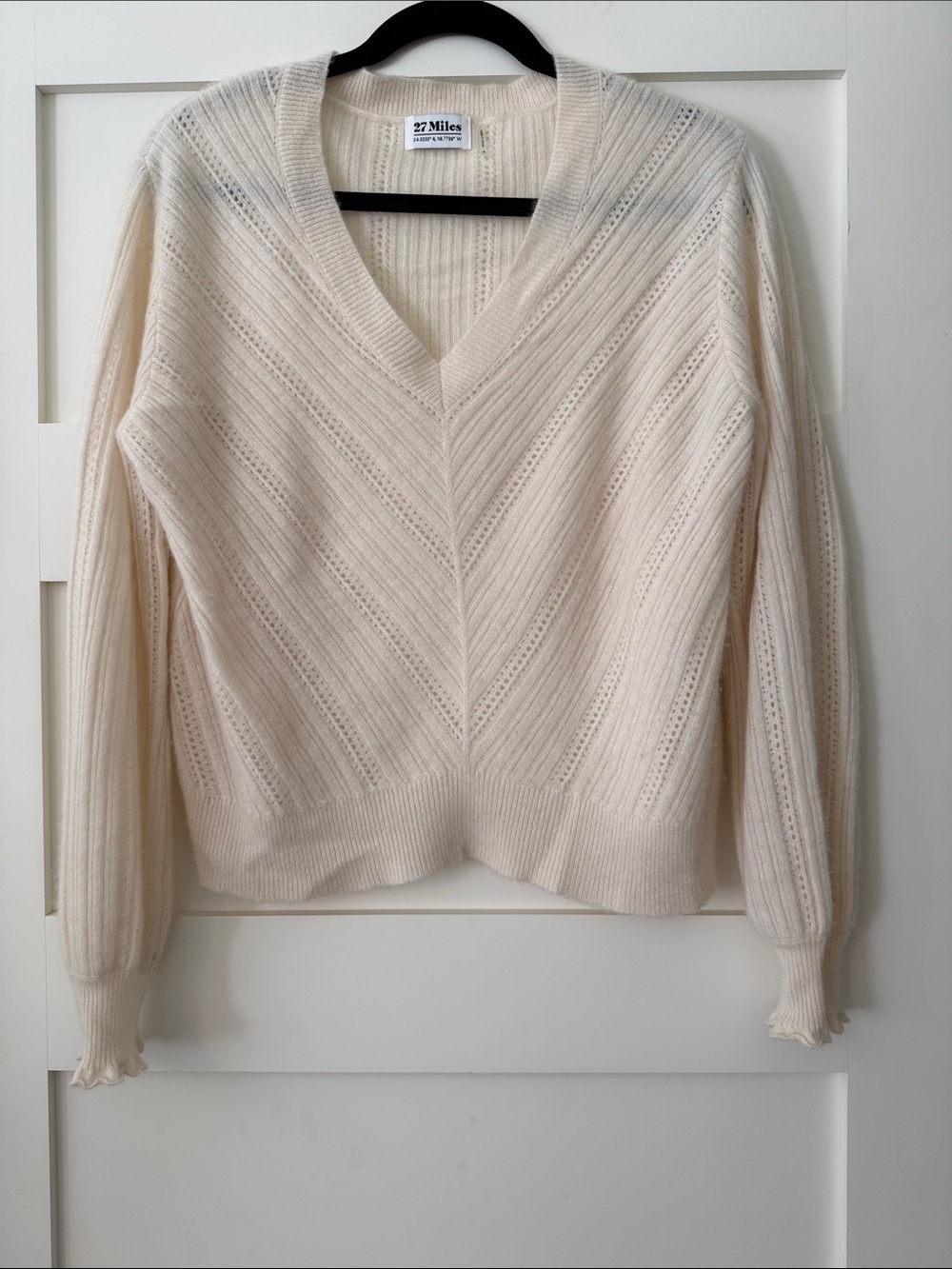 27 Miles Malibu Soft Cream V-Neck Pointelle Sweater